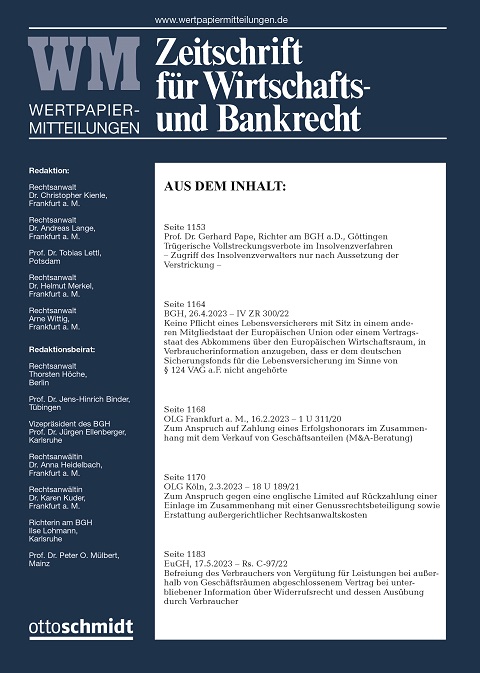 WM Zeitschrift für Wirtschafts- und Bankrecht Coverabbildung