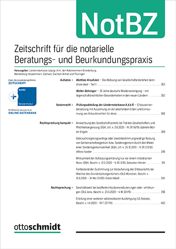 NotBZ - Zeitschrift für die notarielle Beratungs- und Beurkundungspraxis
