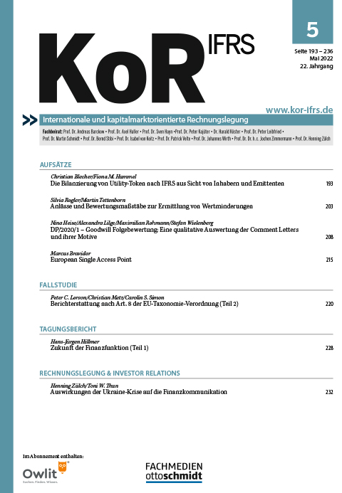 Ansicht: KoR - Aktuelle Informationen und Praxistipps für die internationale und kapitalmarktorientierte Rechnungslegung