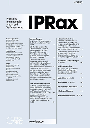 Ansicht: IPRax - Praxis des Internationalen Privat- und Verfahrensrechts